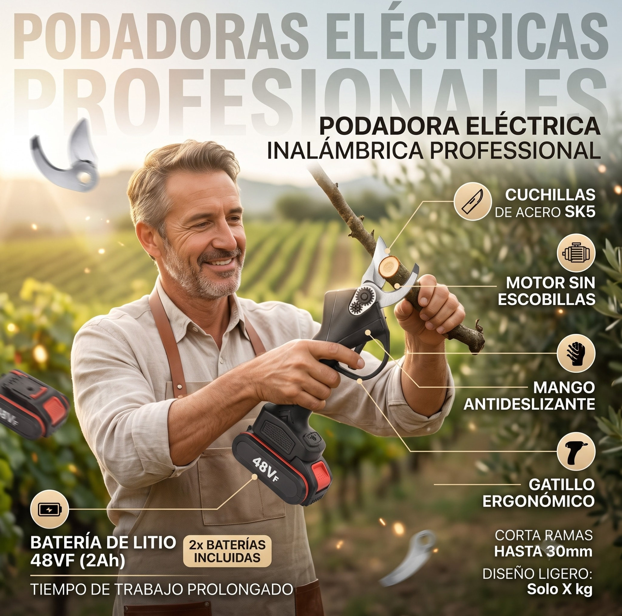 Tijeras de podar eléctricas inalámbricas 600W